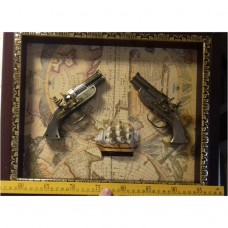 Tablou Panoplie arme 2 pistoale pirati o corabie aurie 45 cm